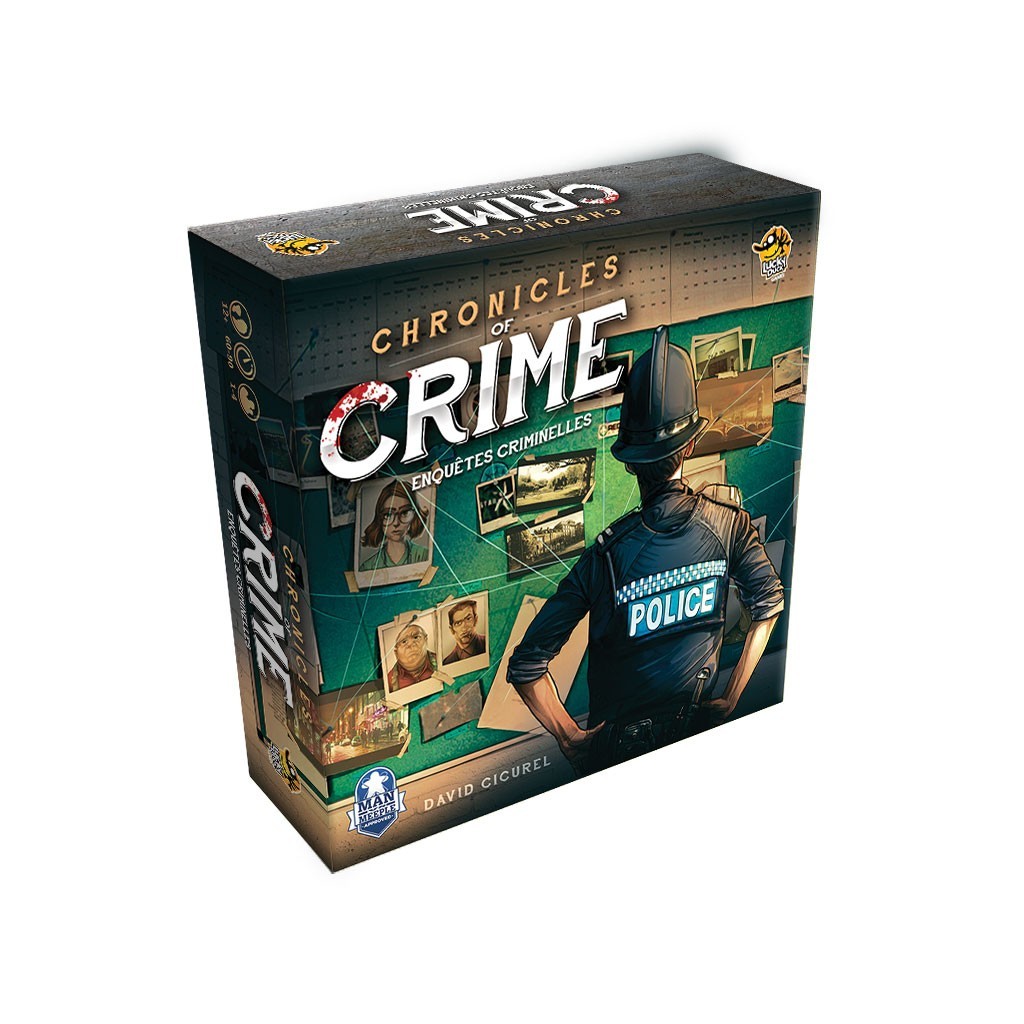 Boîte du jeu Chronicles of Crime, jeu d’enquête moderne utilisant une application et des QR codes pour résoudre des affaires criminelles