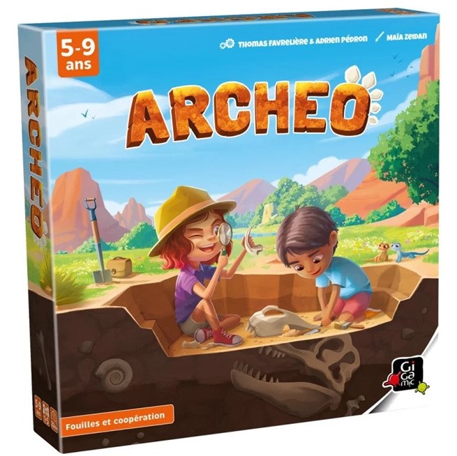 Archéo, jeu coopératif dès 5 ans où les enfants découvrent la fouille archéologique et reconstituent des fossiles