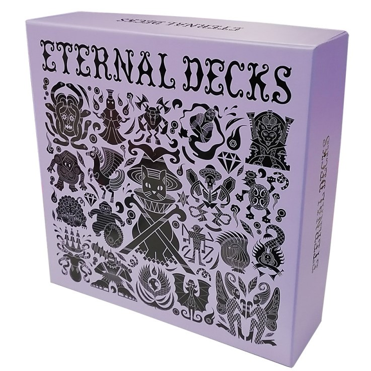 Boîte du jeu de cartes Eternal Decks, jeu tactique basé sur la gestion de main, les effets de cartes et l’anticipation