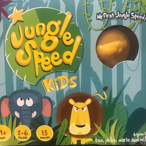 Boîte du jeu de société Jungle Speed Kids avec des animaux de la jungle illustrés