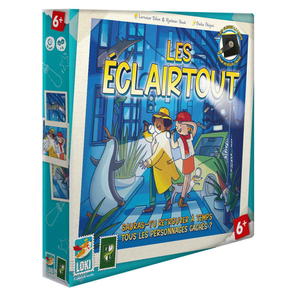 Les Éclairtout, jeu d’observation et d’enquête dès 6 ans où les enfants doivent retrouver des personnages cachés