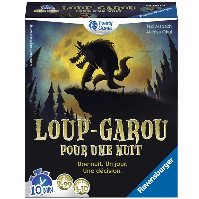 Boîte du jeu de société Loup-Garou pour une nuit, jeu d’ambiance à rôles cachés