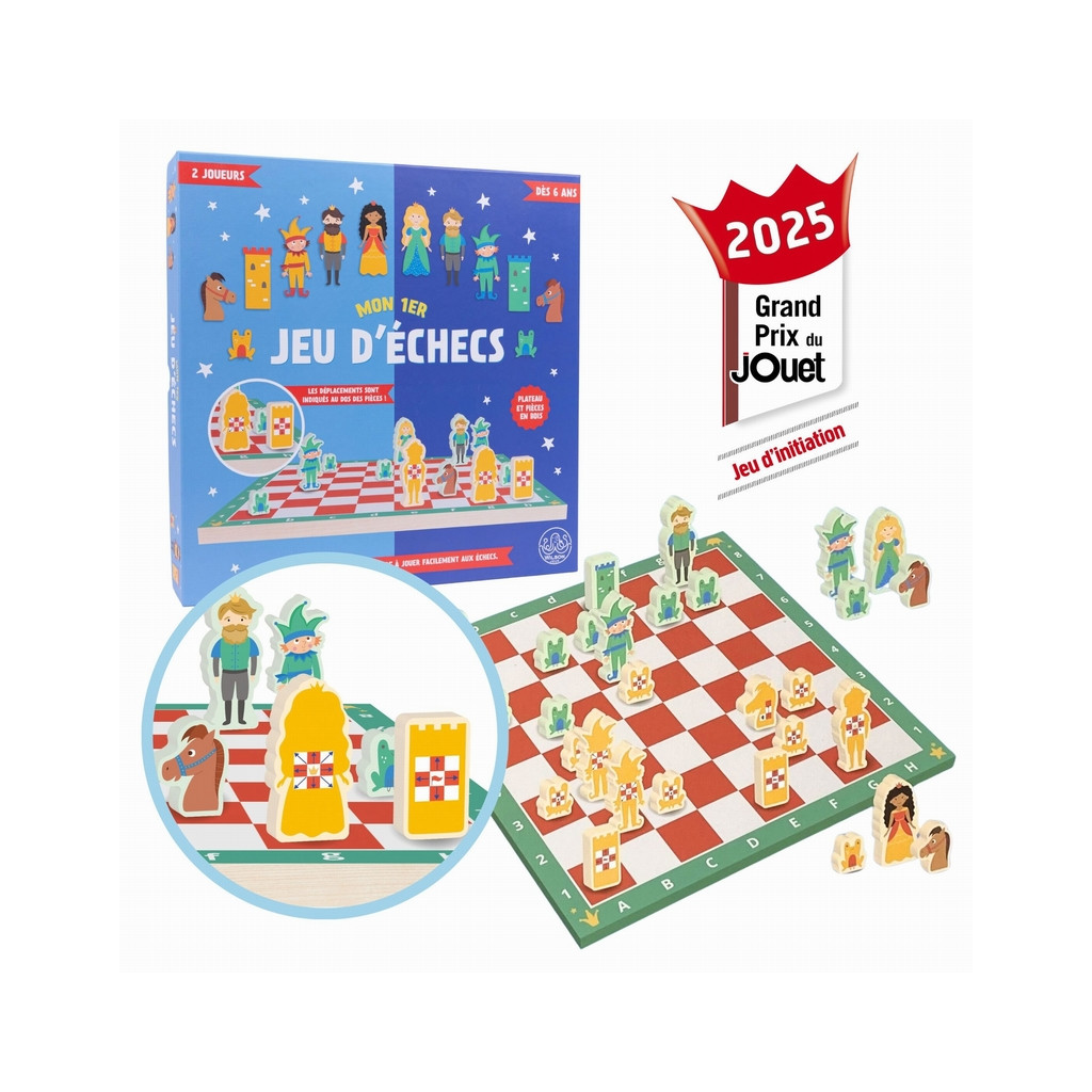 Mon 1er Jeu d’Échecs, jeu d’initiation dès 6 ans avec pièces simplifiées et plateau éducatif, primé Grand Prix du Jouet 2025