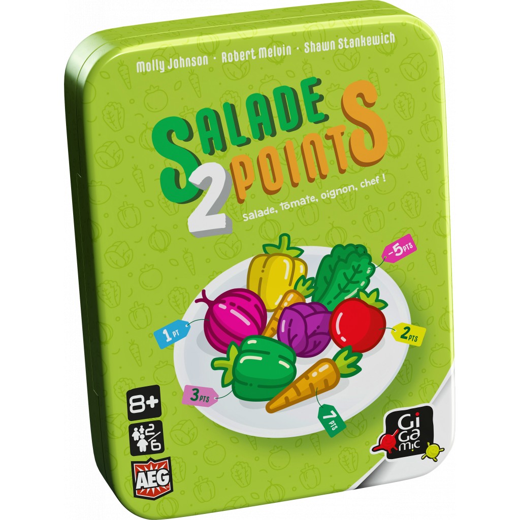 Boîte du jeu Salade 2 points, jeu de cartes de draft rapide et familial basé sur la gestion de points