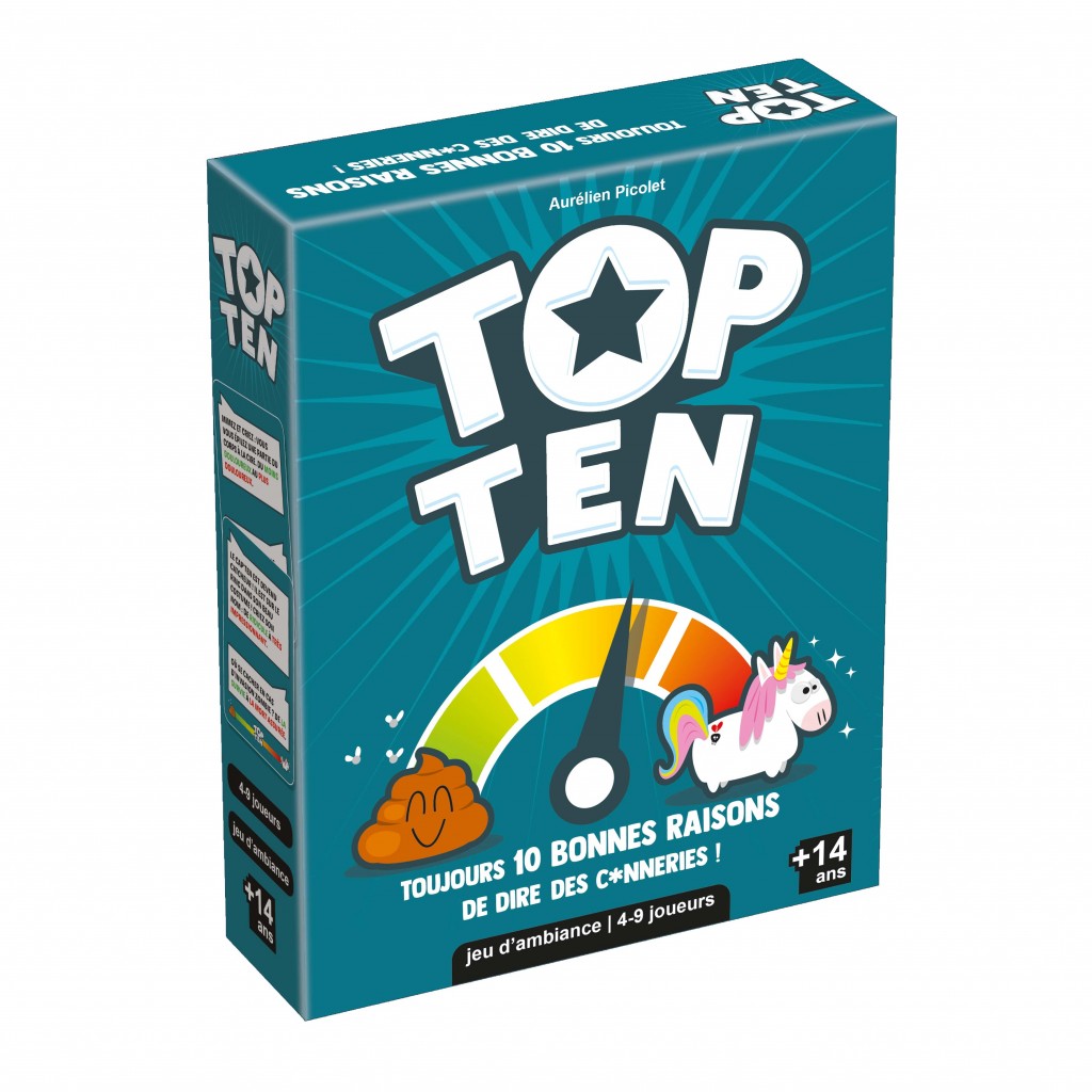 Boîte du jeu Top Ten, jeu d’ambiance coopératif et humoristique pour groupes