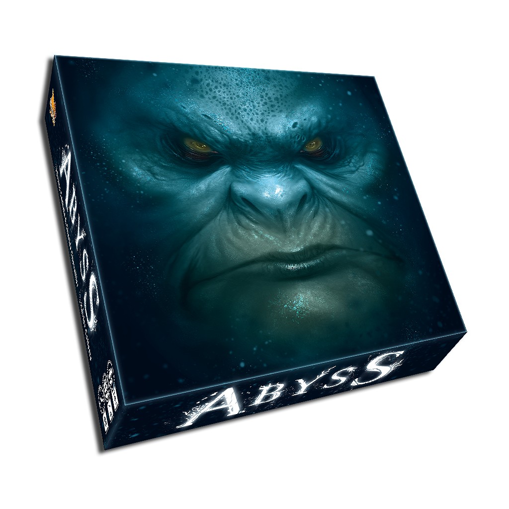 Boîte du jeu de société Abyss, jeu de stratégie basé sur les majorités, la gestion de cartes et les alliances dans un univers sous-marin