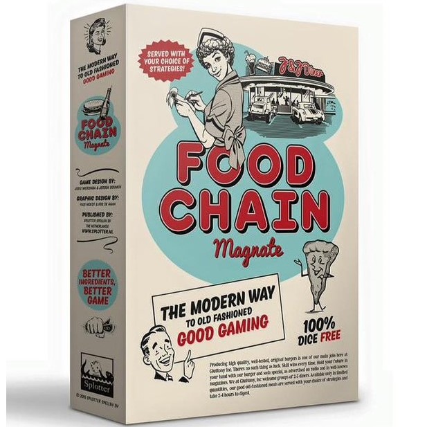 Boîte du jeu de société Food Chain Magnate, jeu expert de gestion, optimisation et interaction économique