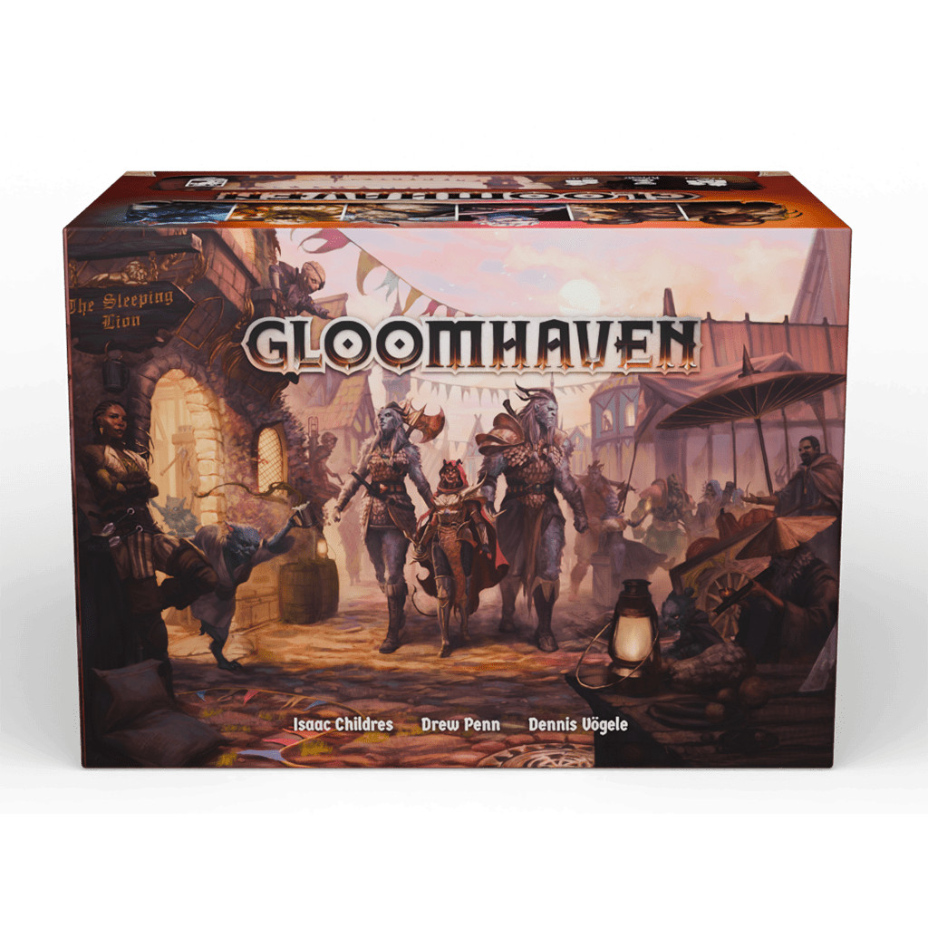 Boîte du jeu de société Gloomhaven, jeu coopératif tactique avec campagne évolutive, gestion de cartes et combats stratégiques