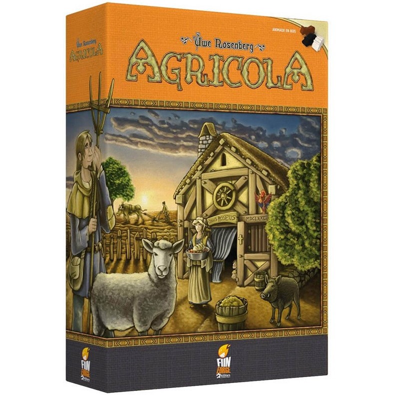 Boîte du jeu Agricola d’Uwe Rosenberg illustrant un jeu de gestion agricole basé sur le placement d’ouvriers