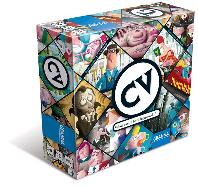 Boîte du jeu CV (Curriculum Vitae), jeu de société basé sur les choix de vie, carrière et événements personnels