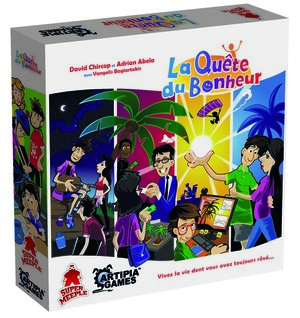 Boîte du jeu La Quête du Bonheur, jeu de gestion simulant les choix de vie, carrière et bonheur