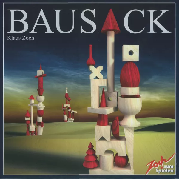 Boîte du jeu Bausack, jeu d’adresse et d’équilibre où les joueurs empilent des pièces de formes irrégulières