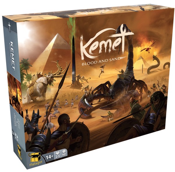 Boîte du jeu Kemet Blood and Sand, jeu de contrôle de territoire et d’affrontement dans l’Égypte mythologique