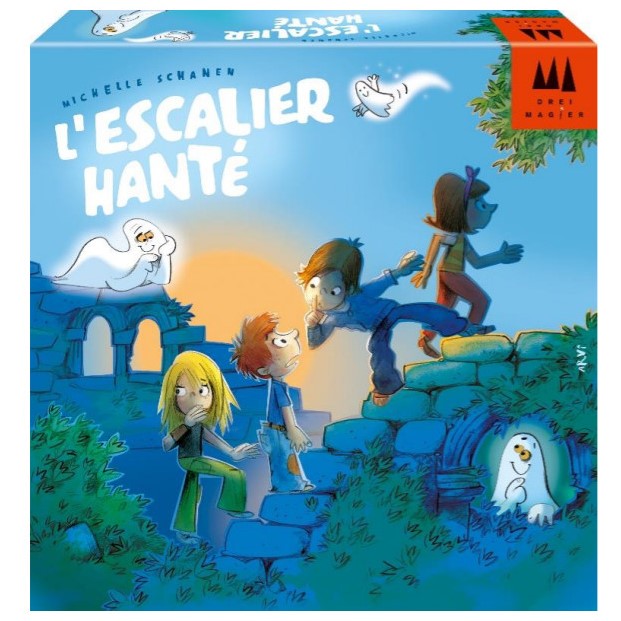 Boîte du jeu L’Escalier Hanté, jeu pour enfants mêlant mémoire et suspense avec des fantômes cachés