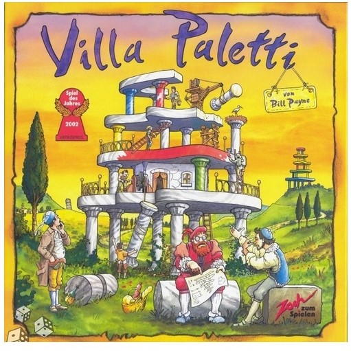 Boîte du jeu Villa Paletti, jeu d’adresse où les joueurs construisent une structure de colonnes sans la faire s’effondrer