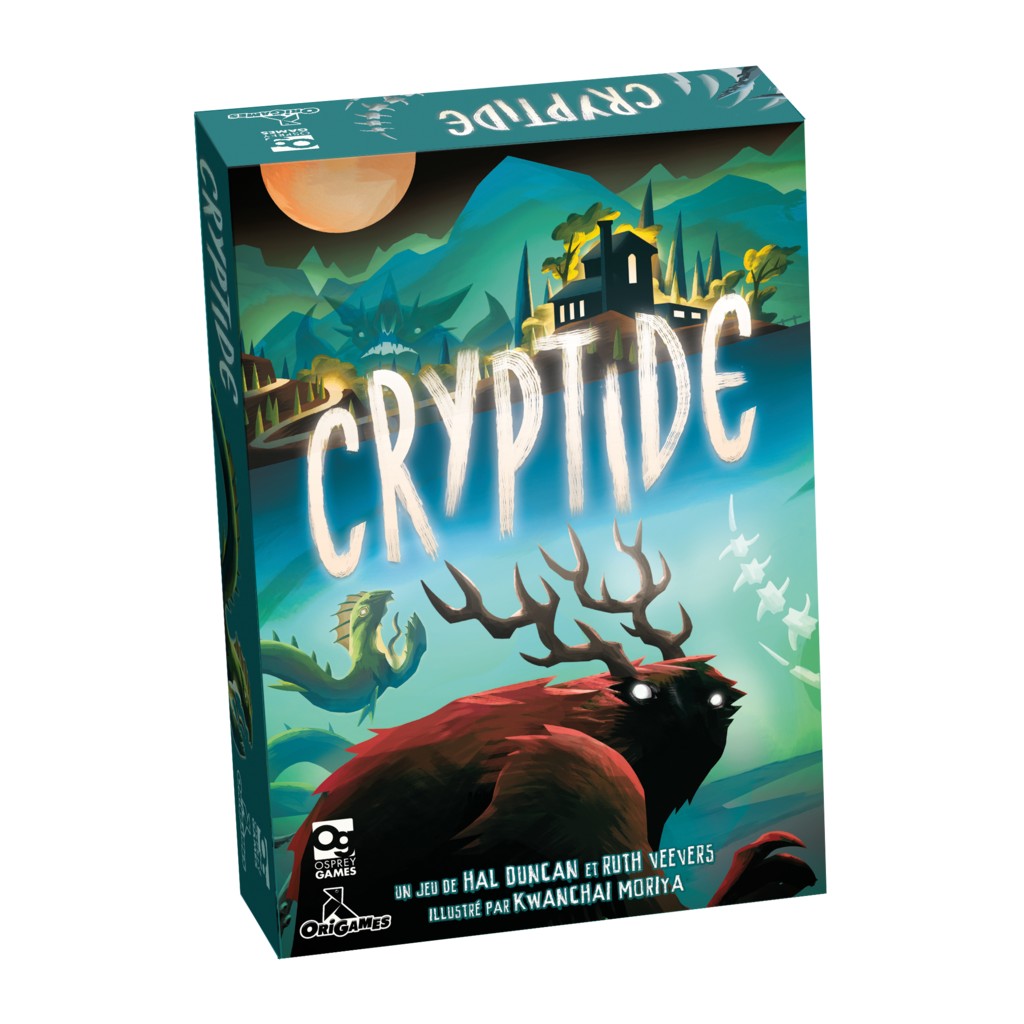 Boîte du jeu Cryptide, jeu de déduction moderne basé sur l’élimination d’indices et la logique partagée