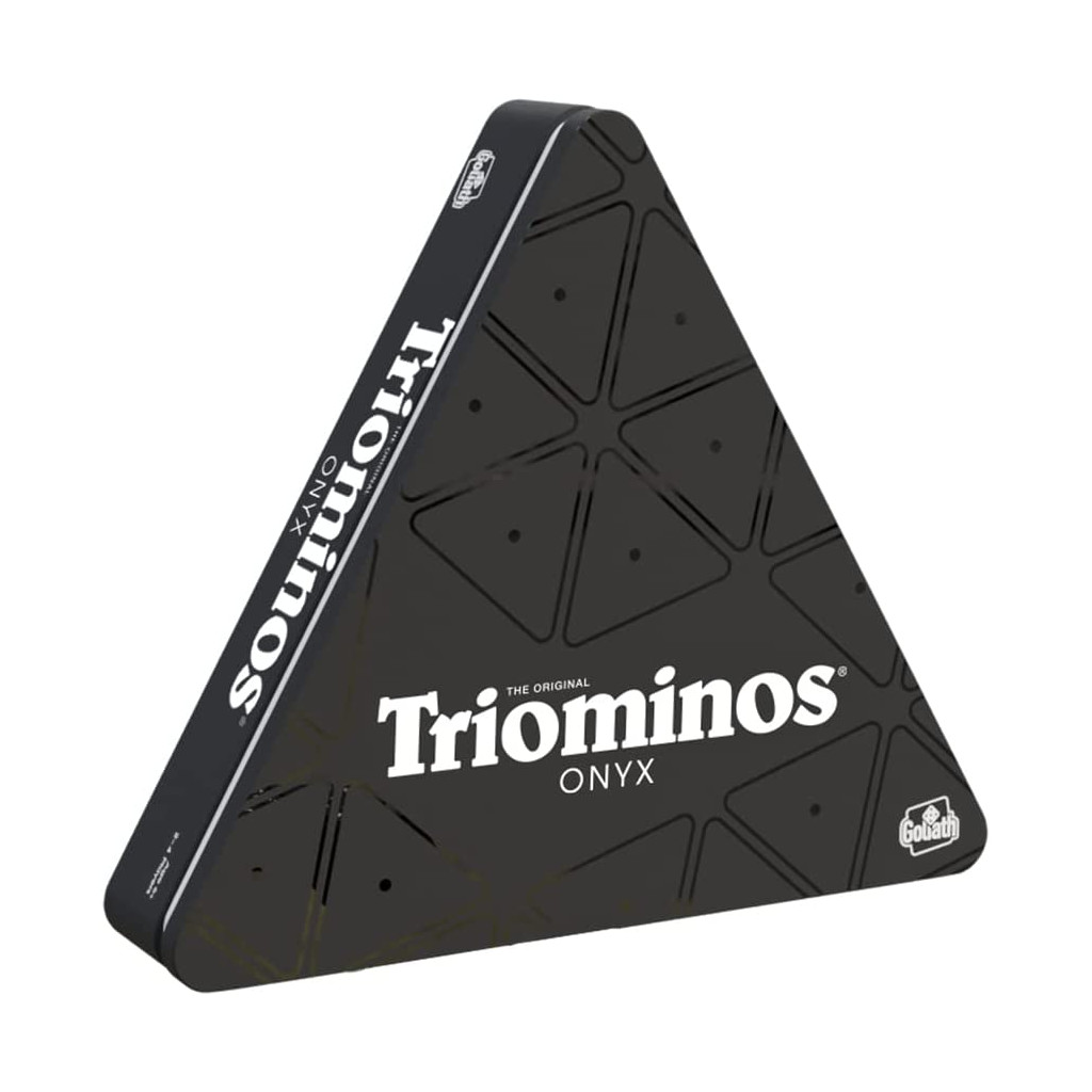Boîte du jeu Triominos Onyx avec tuiles triangulaires, variante moderne du domino