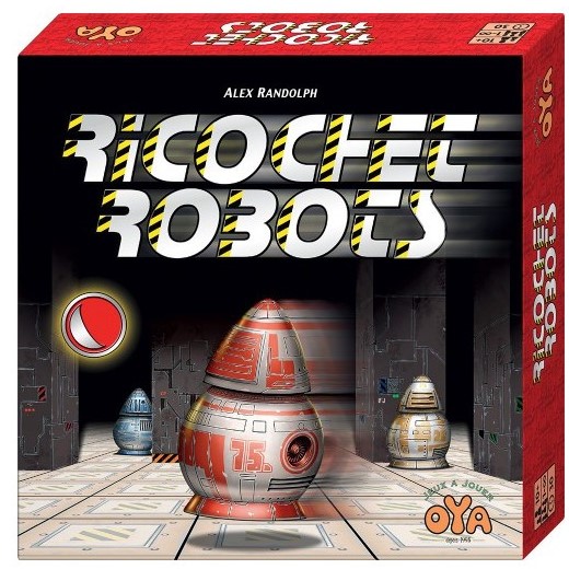 Boîte du jeu Ricochet Robots, puzzle de réflexion basé sur les déplacements de robots